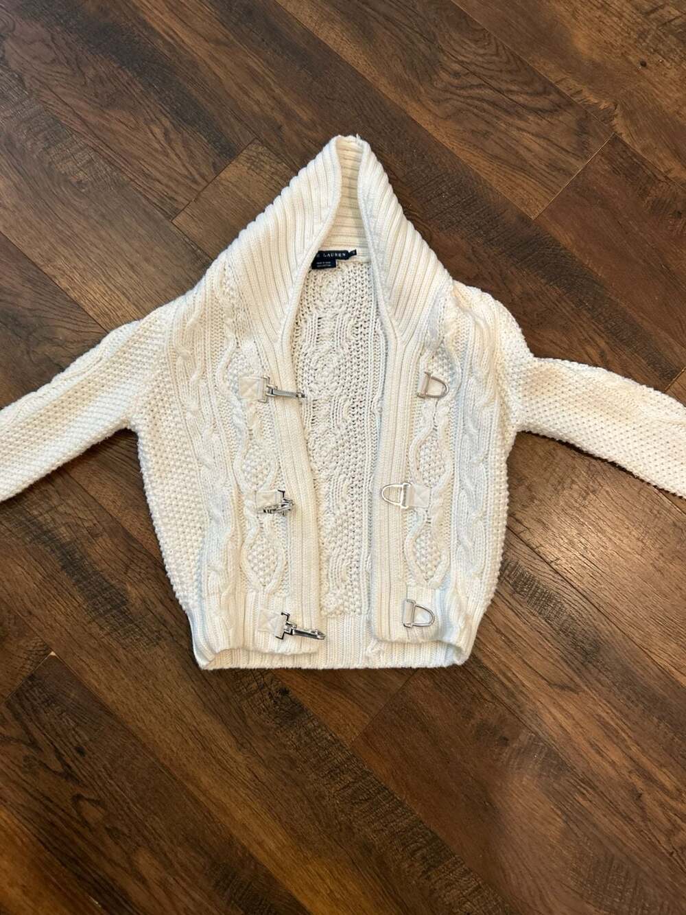 VTG LAUREN Ralph Lauren Women's Cable Knitted Toggle Sweater Med cbb